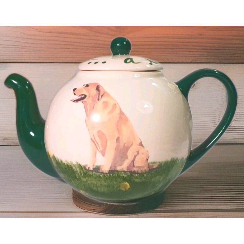 Zeppa Pottery Hand Painted Labrador Golden Yellow Lab Dog Teapot